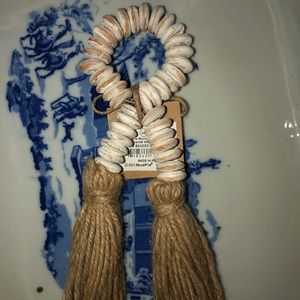 Set of 4 white beaded tassel napkin rings Mud Pie